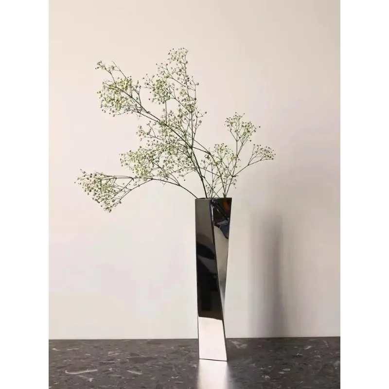 Stainless Steel Luxury Vase Metal Modern Minimalist Flower Living Room Floor Furniture Home Decor Art Aesthetic Ornaments Vase