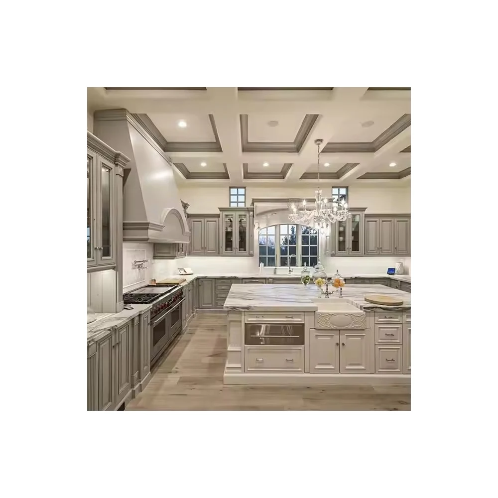 Luxury Custom Island Cabinets Design White Antique Solid Modern Galley Kitchen Wood Cabinet Door