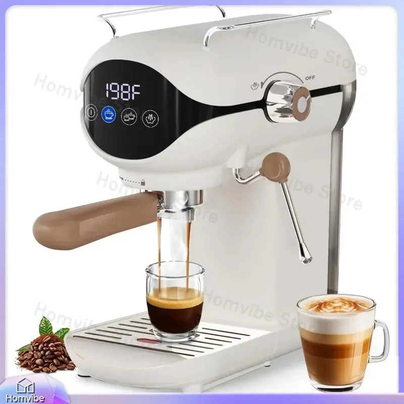 Semi-Automatic Espresso Machine 20 Bar with Steam Milk Frother Touch Screen Compact White Coffee Maker for Home Office