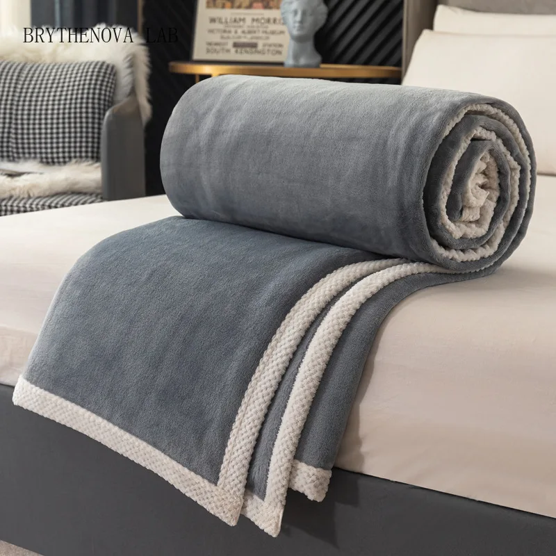 Nordic Double-Sided Thick Milk Velvet Blanket Soft Naked Sleep Flannel Quilt for Seasons All Solid Nap Blanket for Travel Planes