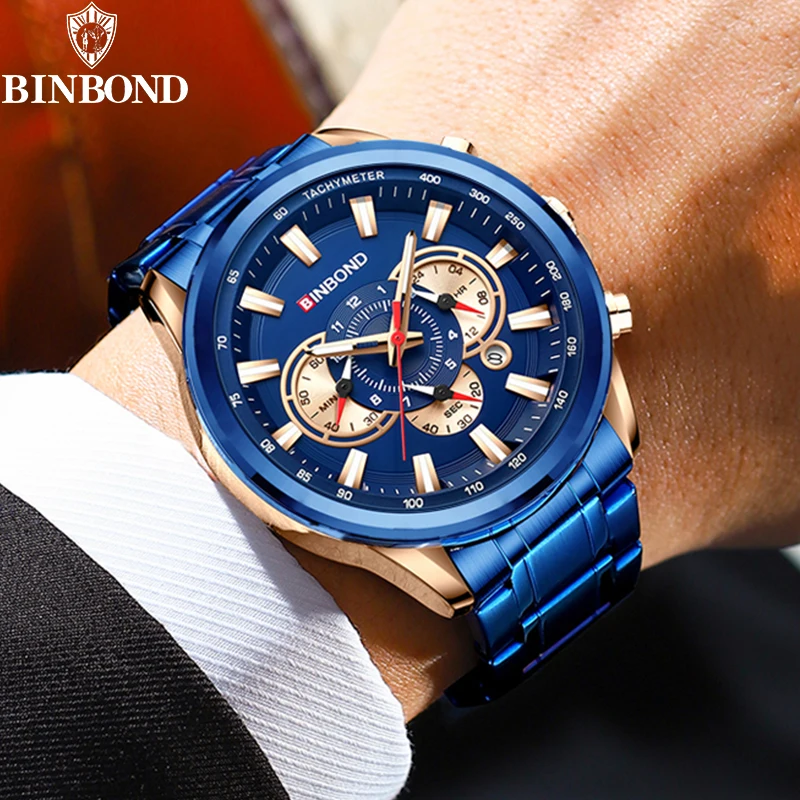 BINBOND European Business  American Men\'s Quartz Watch Waterproof Luminous Multiple Pointers For Timing Men\'s Casual Watches