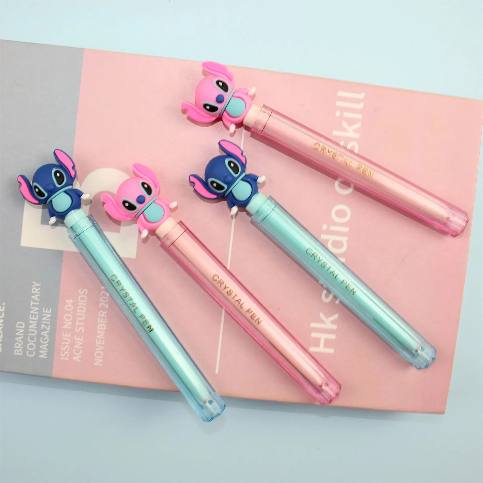 Anime Disney Silicone Stitch Dolls Crystal Pen 0.5mm Black Student Pen Stationery Boys Girls Cartoon Stitch Figures Cute Gifts