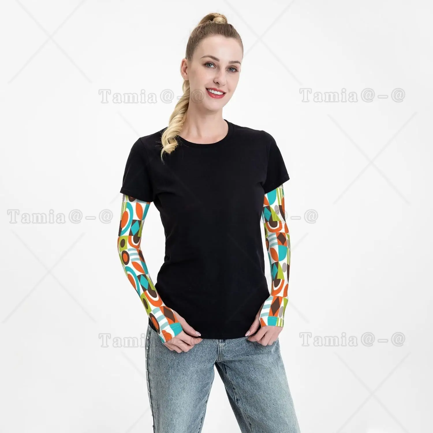 Vintage Mid Century Modern Atomic Patroon Armmouwen Uv-bescherming Zon Unisex Sport Ijs Zijden Mouwen
