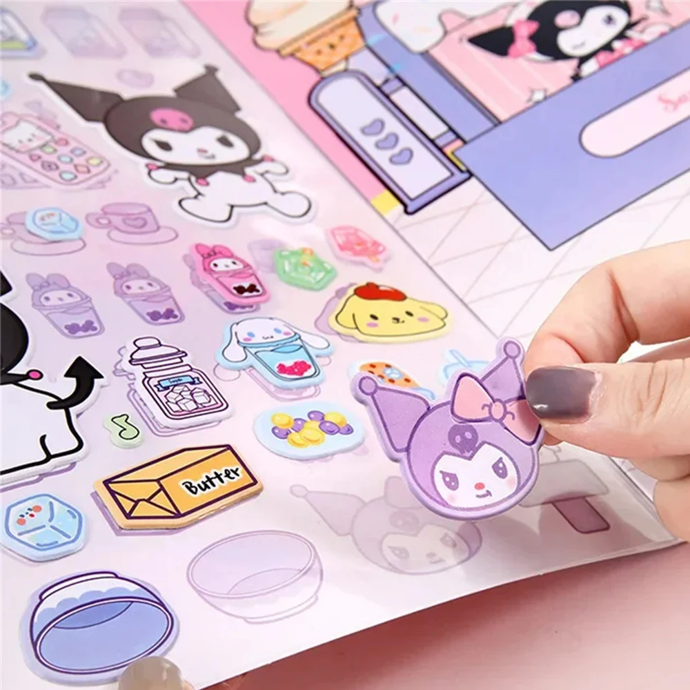 Sanrio Quiet Book Bubble Hello Kitty Cinnamoroll Kuromi My Melody Pochacco Cartoon Toy Landscape Sticker Book Kids Toys