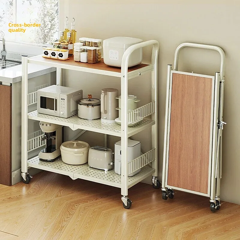 Installation-free kitchen rack floor-to-ceiling multi-layer oven pot rack microwave oven storage removable storage trolley