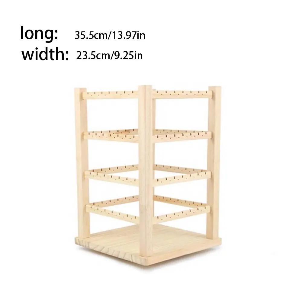 Rotating Wood Earrings Holder Necklace Stand 4 Side Organizer for