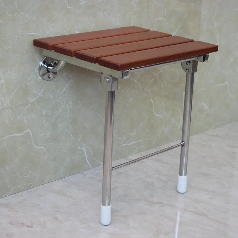 Solid Modern Solid Wood Shower Stool Foldable Wall-mounted Floor-standing Shoe- Changing Chair for Bathroom