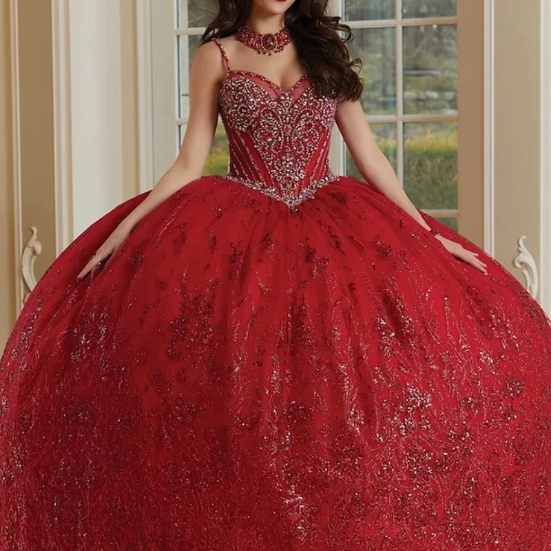 AA12 Customzied Mexican Wine Red Women Birthday Party Desses V Neck Ball Gown Vestido De 14 15 Anos Quinceanera Prom Wear Formal