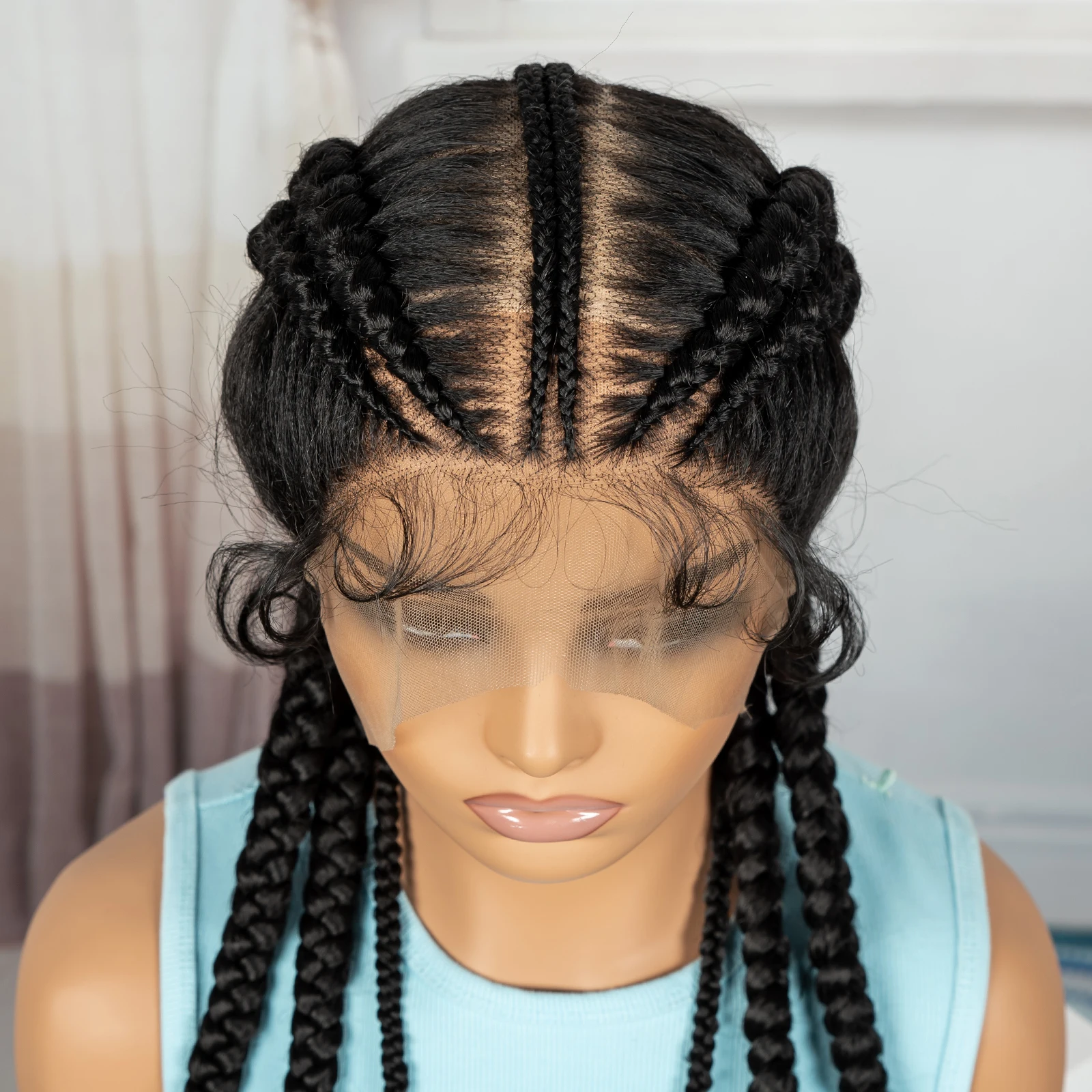 Cornrow Braided Wigs 36Inch Synthetic Full Lace Natural Braided Lace Wig with Baby Hair Knotless Braids Wig for Black Women