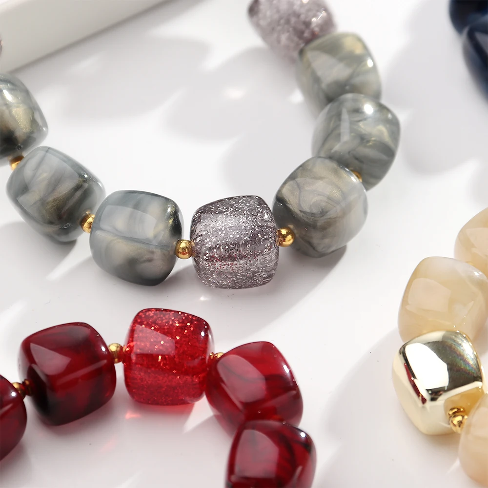 Neue Trendige Bunte Harz-Quadratperlen Kettenhalsketten für Frauen Beliebte Handgefertigte Acryl Geometrische Choker Retro Schmuck Geschenk – Detail 6