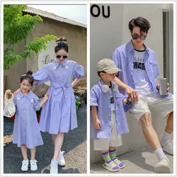 Summer Clothes for The Whole Family Vacation Look Dad Son Same Shirt Mom and Daughter Equal Dress Baby Girl Short Sleeve Dresses