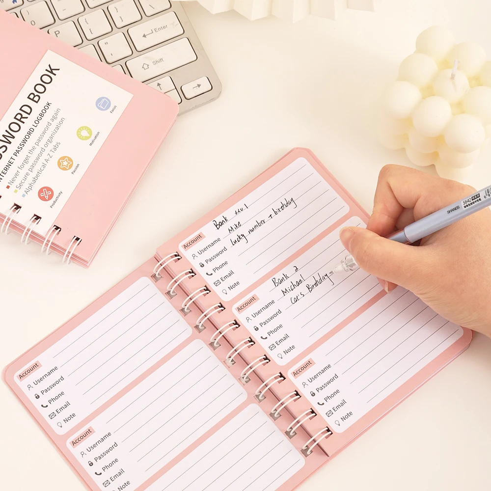 65 sheets Simple PVC Hardcover Coil Password Book Advanced Address Password Manager With Label Stickers For Home School Office