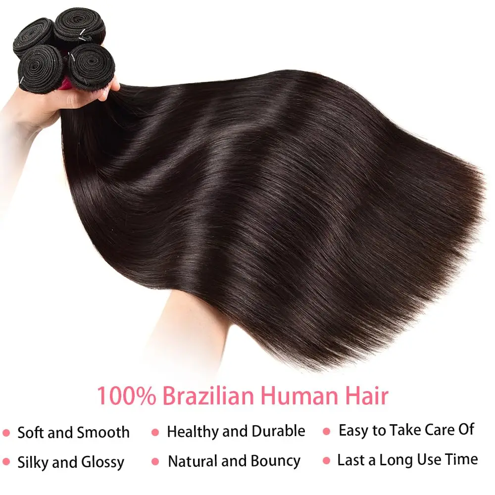 30 Inch Raw Human Hair Bundles Brazilian Virgin Unprocessed Human Hair Extension Bone Straight 3/4 Bundles Double Weft Bulk Hair