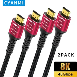 CYANMI 2-Pack 8K HDMI 2.1 Cables 48Gbps high speed braided Cord-4K@120Hz 8K@60Hz Compatible With Roku TV/PS5/PS4/RTX 3080 3090