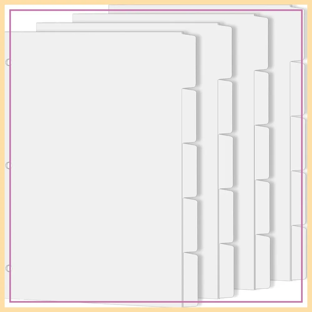 

Binder Dividers for 3 Ring Binder, 1/5 Cut Tabs, Letter Size, Blank Write On, 5 Tabs, 20 Pack