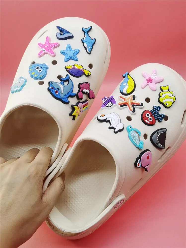 Kawaii Ocean Style Shoe Charms Crab Starfish Shark Buckle Decor Funny Clog Shoe Accessories Pins Decoration Adult Kid Party Gift