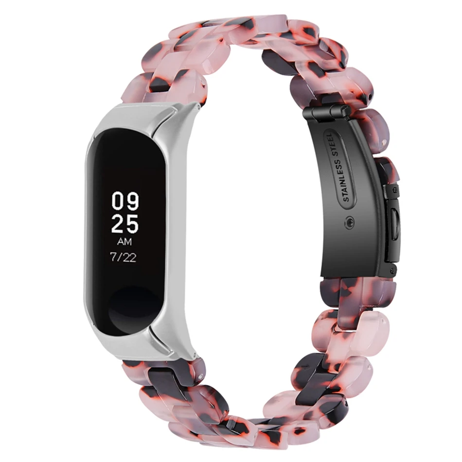 For Xiaomi Mi Band 8 7 6 5 4 Strap Fashion INS Resin Bracelet Metal Case Miband 8 5 3 NFC Acrylic Hard PC Replacement Wristband