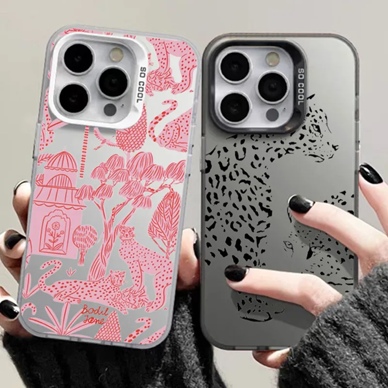 Fashion Pink Leopard Laser Phone Case for Samsung Galaxy S24 Ultra S23 S22 Plus FE A32 A52 A13 A53 A14 A34 A54 A15 A35 A55 Cover