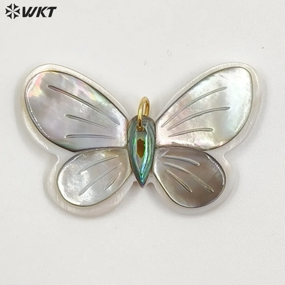 WT-JP463 Lovely Pretty Design Natural Shell Hand Carved Butterfly Shape Gold Pendant As Friends Birthday Gift Jewelry DIY