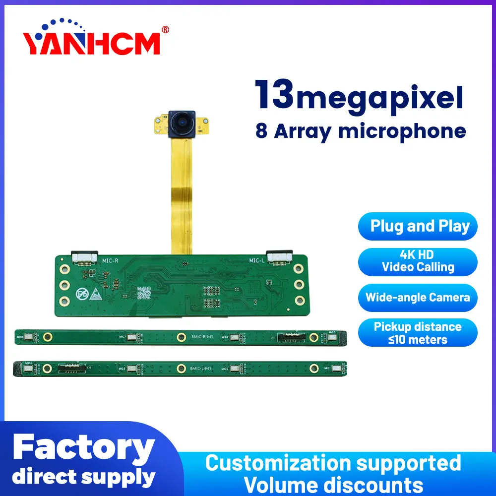 Camera Module 13MP 108° 4K 30FPS 1080P 8Mic Array USB 2.0 3.0 FF For Video Conferencing Industrial Camera Windows Android Linux