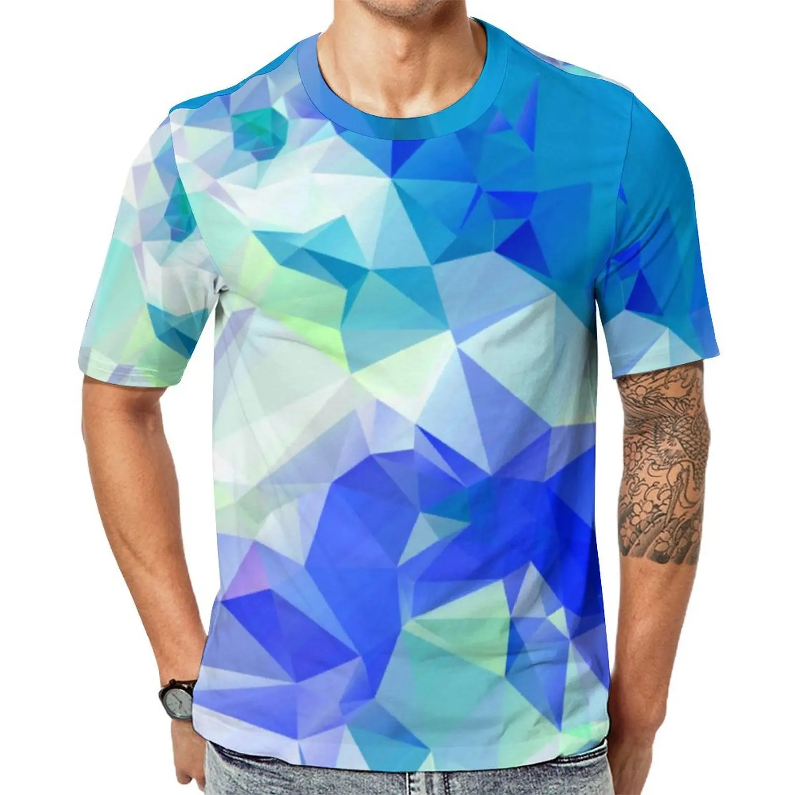 Abstract Geometry T-Shirt Colorful Triangle Print Novelty T-Shirts Couple Streetwear Tshirt Beach Short Sleeve Tees Plus Size