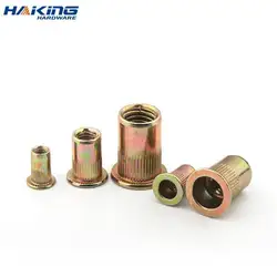 10-50X M3 M4 M5 M6 M8 M10 M12 Zinc Plated Carbon Steel Knurled Nuts Rivnut Flat Head Threaded Rivet Insert Nutsert Cap Rivet Nut
