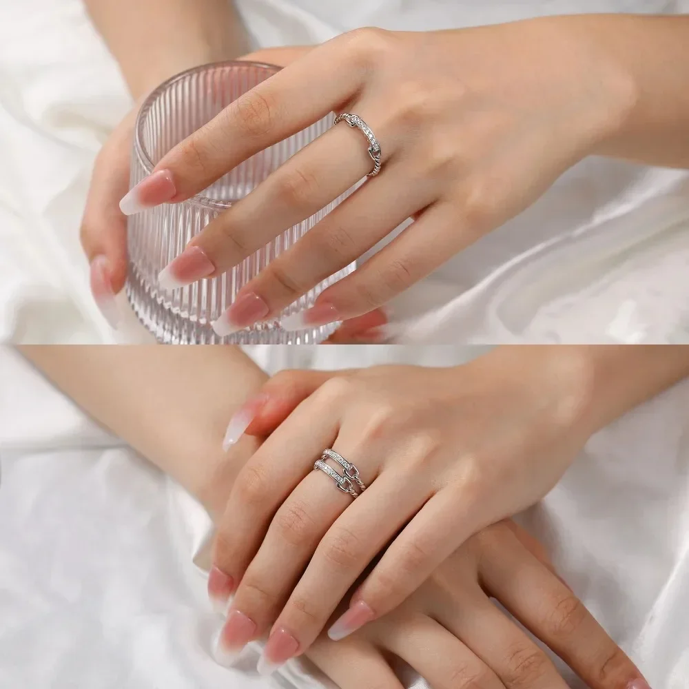 M-JAJA Moissanite Half Eternity Wedding Bands 925 Sterling Silver 18K White Gold Plated D Color Diamond Twist Link Ring Jewelry