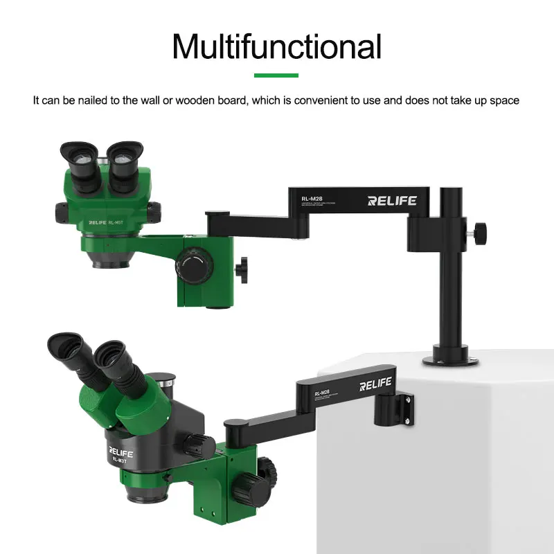 Imagem -02 - Relife-microscópio Universal Swing Arm Bracket Rl-m28 Dobrável Telescópico 360 ° Suporte de Ajuste de Altura