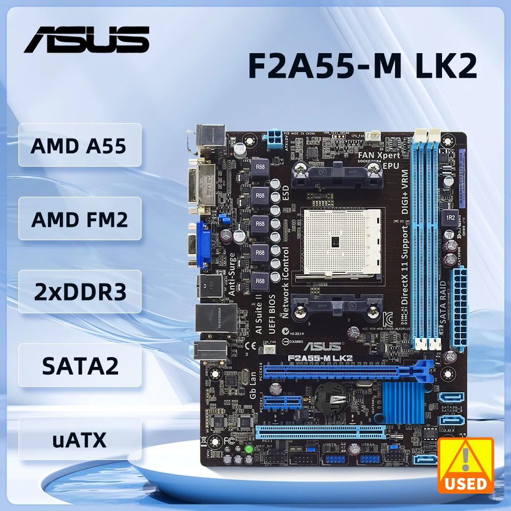 

Материнская плата ASUS F2A55-M LK2 с поддержкой процессора AMD A10-6700 A10-5800B A4-6300 A6-5400K AMD A55 Socket FM2 2×DDR3 32 ГБ Micro ATX