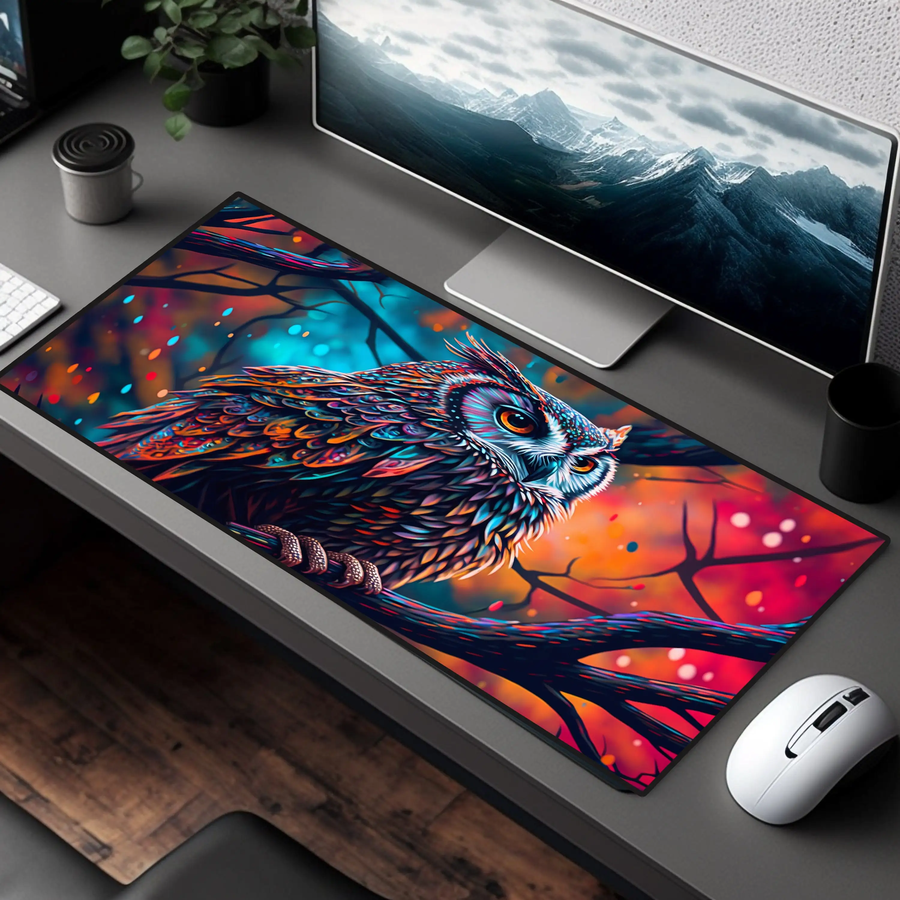 Owl Desk Mat, Non-slip and Waterproof Gaming Mouse Pad, Office and Gaming Desk Decoration Mat, A Perfect Gift for Friends.