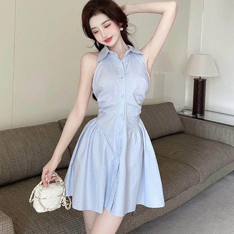 Sleeveless Dress for Women Elegant Classic Black Pure All-match Slim Fit Summer Korean Fashion Style Sweet Casual Basic Ladies