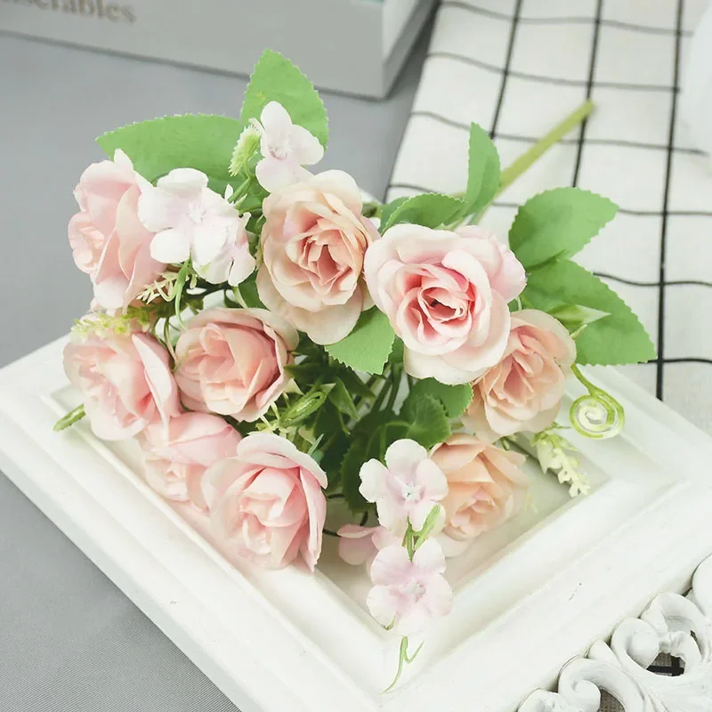 1Bouquet 10heads Artificial Flowers Silk Rose Bouquet Wedding Party Home Garden Decoration High Quality Fake Flower DIY Crafts