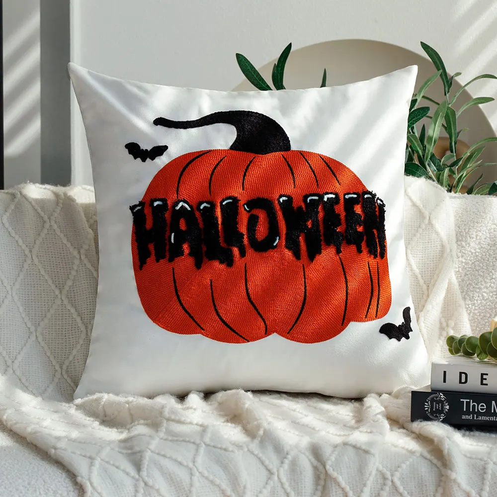 Creative Pumpkin Embroidery Halloween Decoration Pillow Cover Cute Party Decoration Living Room Sofa Cushion Cover Funda Cojin