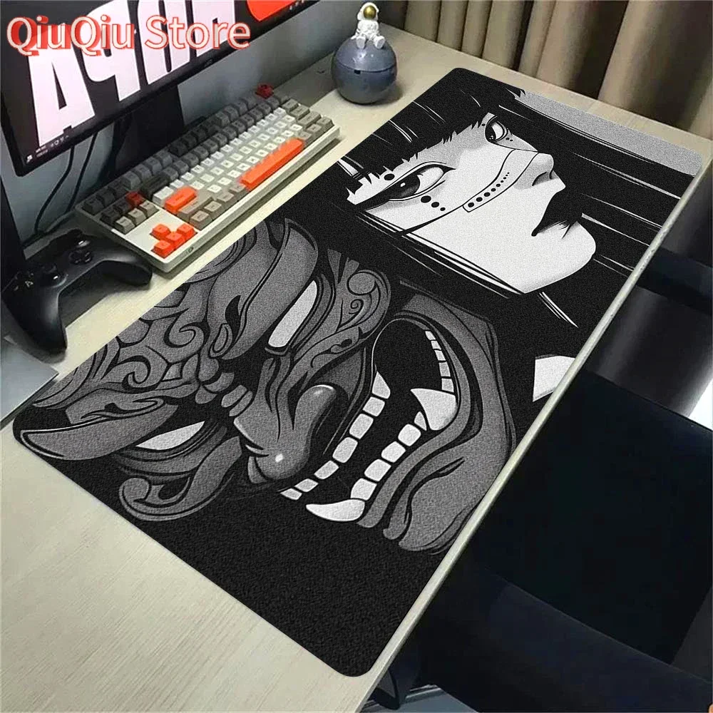 Anime Mädchen Samurai Oni Maske Mousepad Große Computer Gaming Zubehör Mauspad Gamer Professionelle Premium Maus Matte Schreibtisch Matte