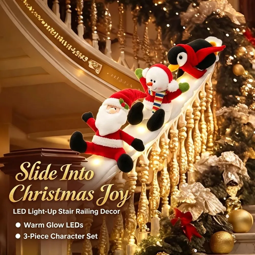 3pcs LED Plush Plush Decoration Set Seasonal Snowboarder Design Christmas Banister Ornament Indoor Use Festive Theme