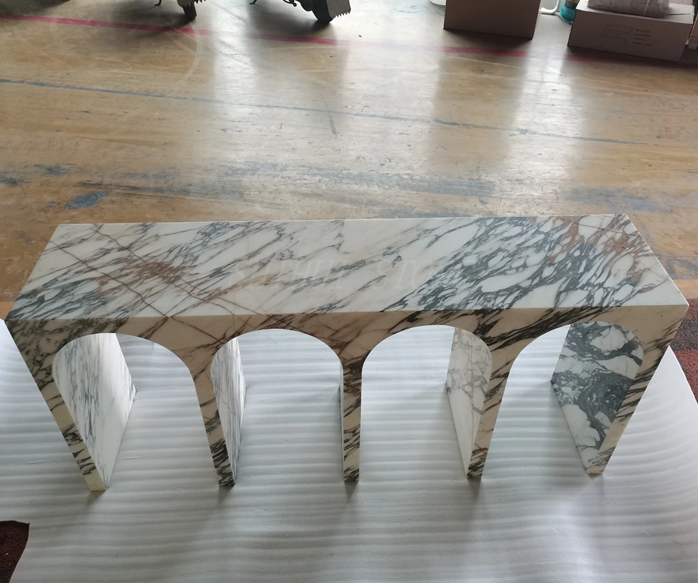 Custom Design Arch Shape Large Italian Arabescato Marble Console Entry Table for House Decoration Luxury Marble Console Table