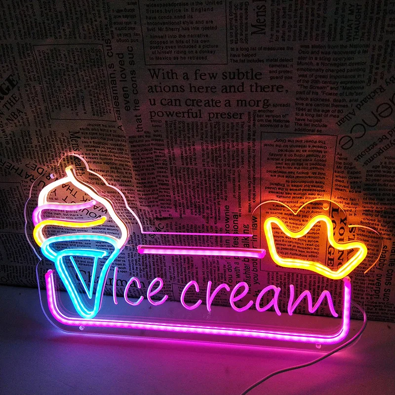 Ice Cream Colorful LED Neon Sign Acrylic Neon LED Sign Light USB For Home Bar Restaurant Children Bedroom Wall Art Decor Lights