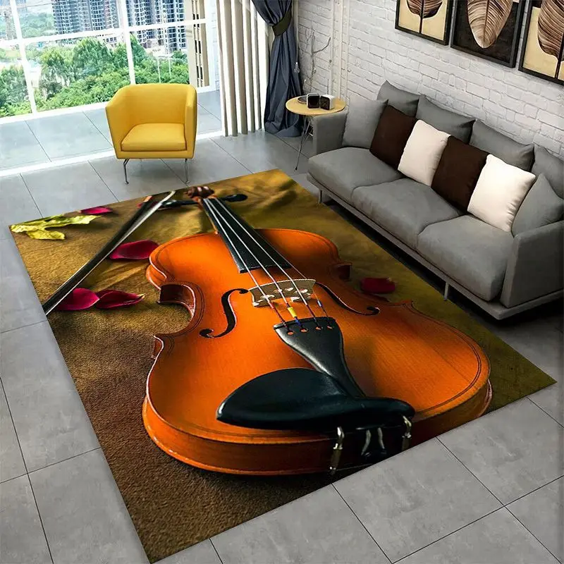 Rhythm Violin Cello Music Note Instrument Large Area Rug Non-slip Durable Carpet for Bedroom Living Room Sofa Doormat Floor Mat