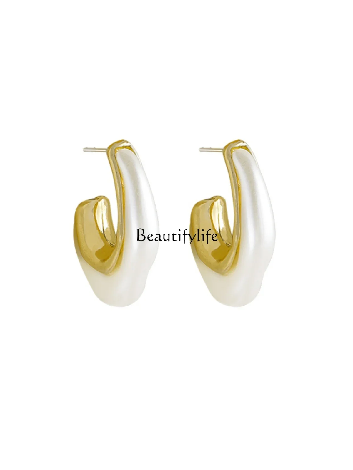 

White special-shaped pearl earrings for women's summer 2024 new popular light luxury pearl earrings