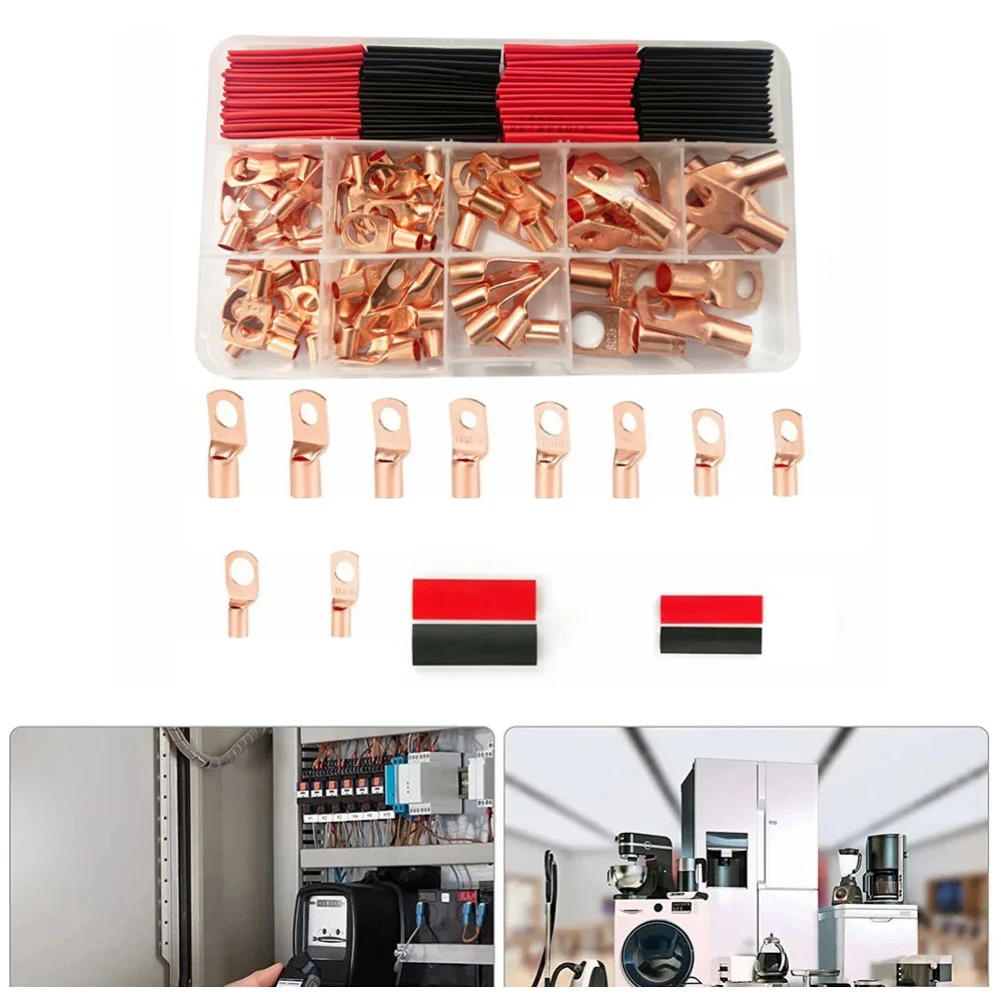 

1 комплект, 64 клеммы и 66x термоусадочная трубка, комплект медных клеммных колодок для промышленных электрических применений, аксессуары