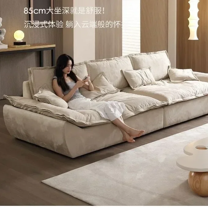 Light Luxury Matte Cloth Sailing Sofa Wide Sitting Deep Straight Row Lazy Latex Sofa Living Room Down Fabric Sofa