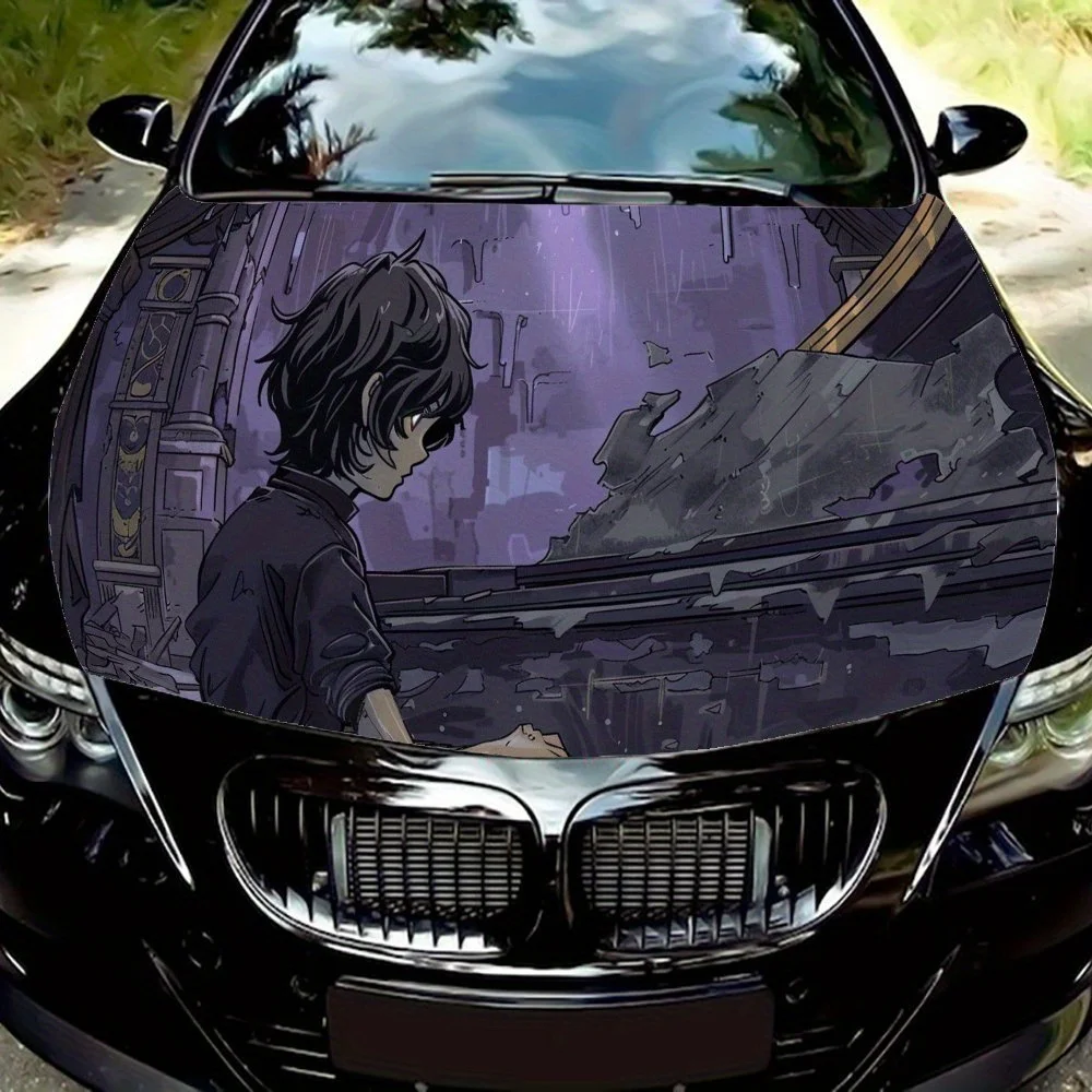 Adolescent contemplatif en violet - autocollants pour capot de voiture hued City, autocollants imperméables, résistants aux rayures, faciles à coller, dur