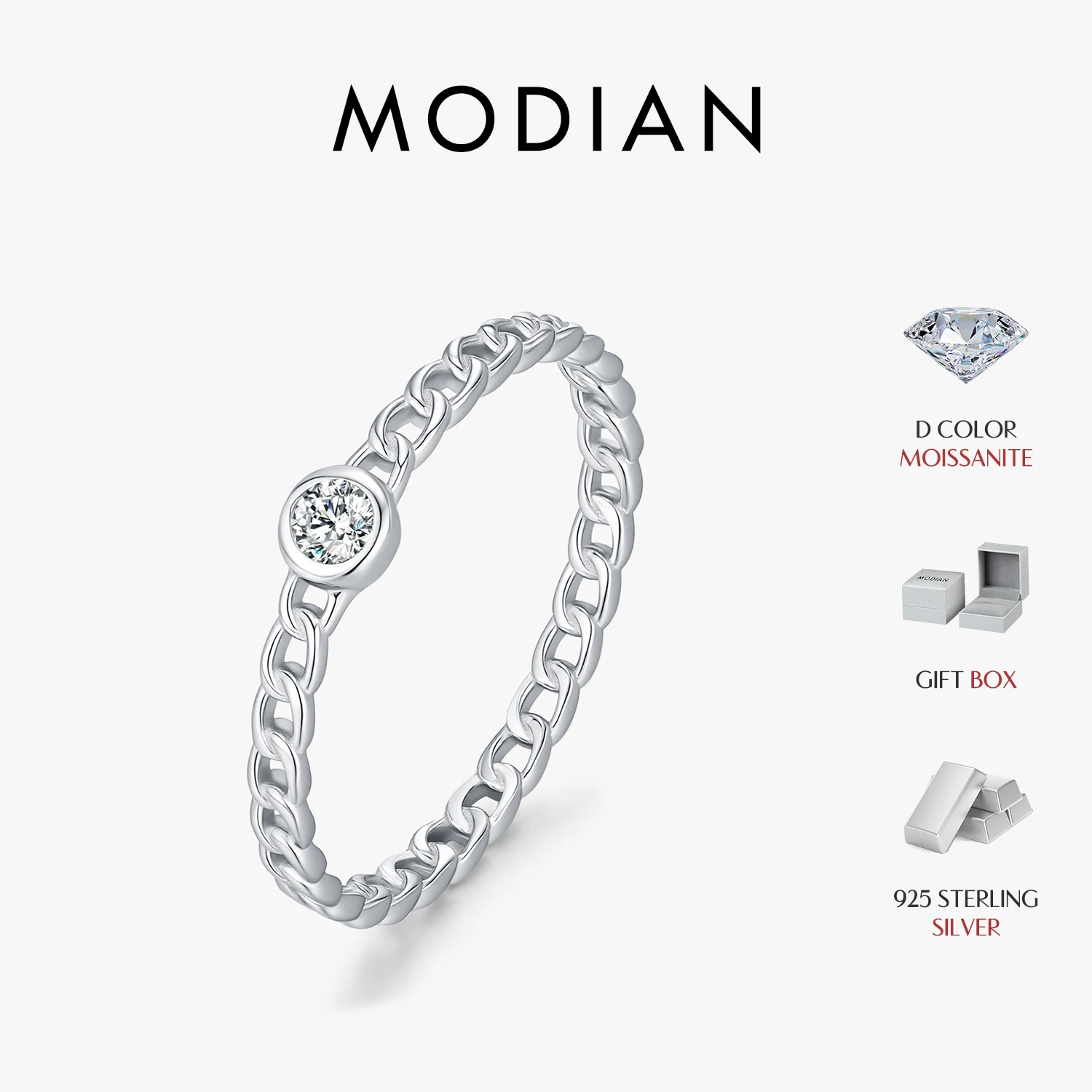 MODIAN Moissanit-Labordiamantringe aus 925er Sterlingsilber, trendige Ringe mit Verschlussdesign, Fingerringe für Frauen, Büro, edler Schmuck