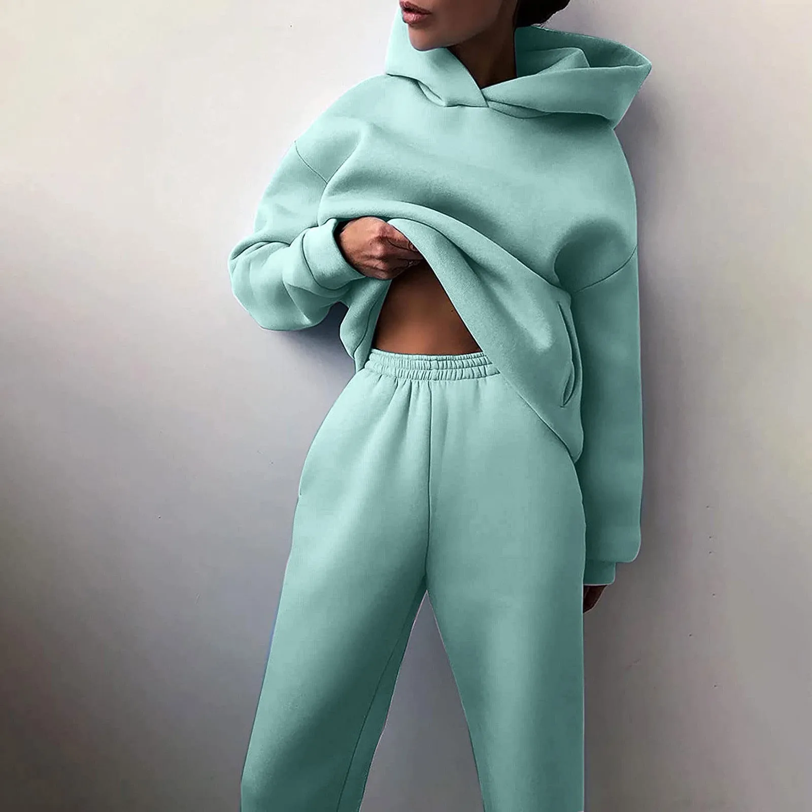 Women Thickened Tracksuit Suit Fashion Warm Hoodie Sweatshirts Two Pieces Hoodies Top Pant Suits Sweatshirts Long Pant Sets