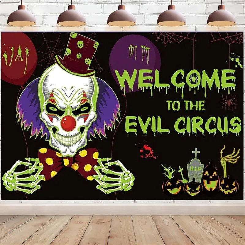 

Halloween Outdoor Backdrop Clown Stakes Welcome to the Evil Circus Scary Clown Sign for Scary Photo Background Party Decoration