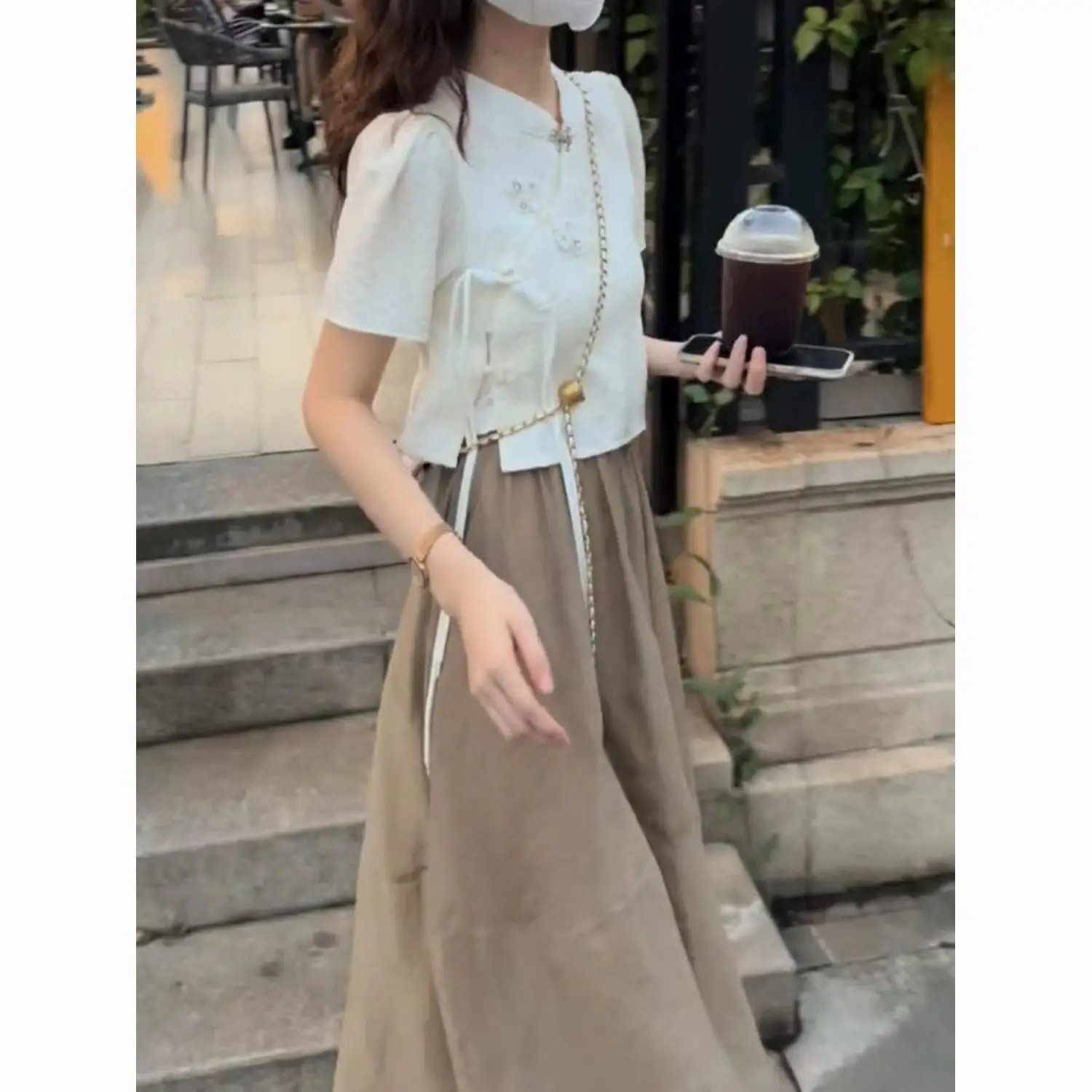 2023 summer new chinese improved cheongsam qipao style two pieces women set short sleeve long skirt elegant women qipao set g672