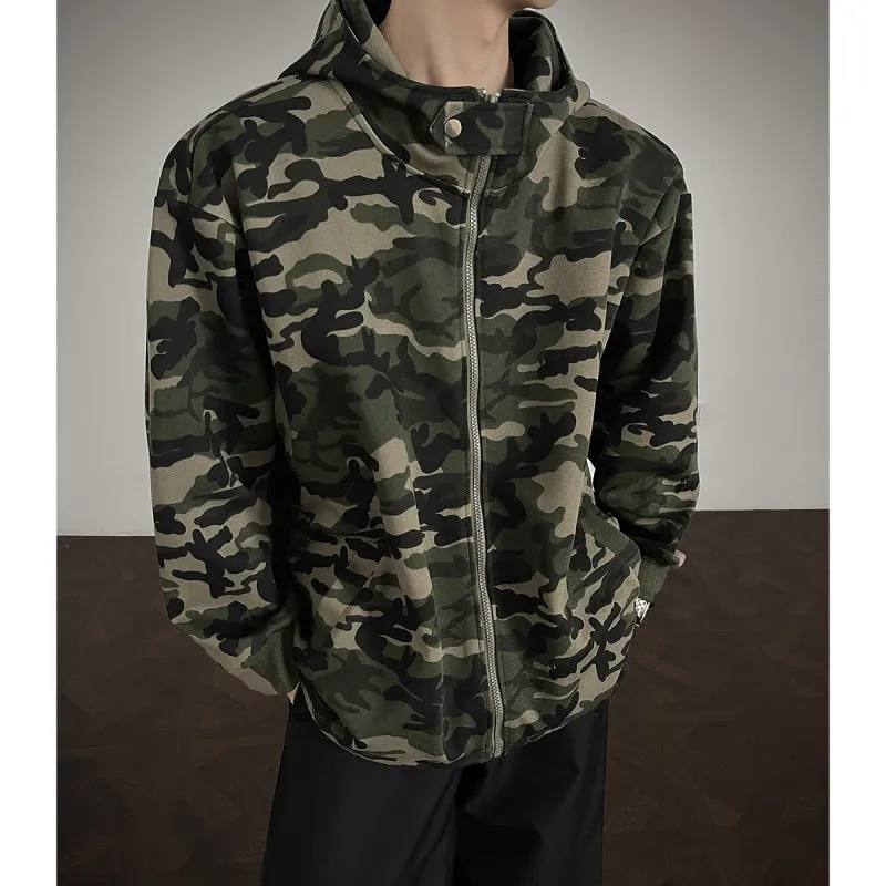 Jaqueta Oversize com Zíper Estilo Hip Hop Americano para Homens e Mulheres, Moletom Camuflado, Jaqueta de Trabalho em Tamanho...