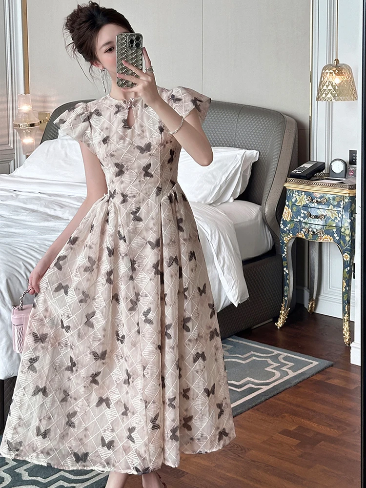 Abiti lunghi Qipao alla moda per le donne Abito cheongsam a pieghe dolce Stampa Hollow Cut Out Party Robe Abiti da sera da ballo femminili