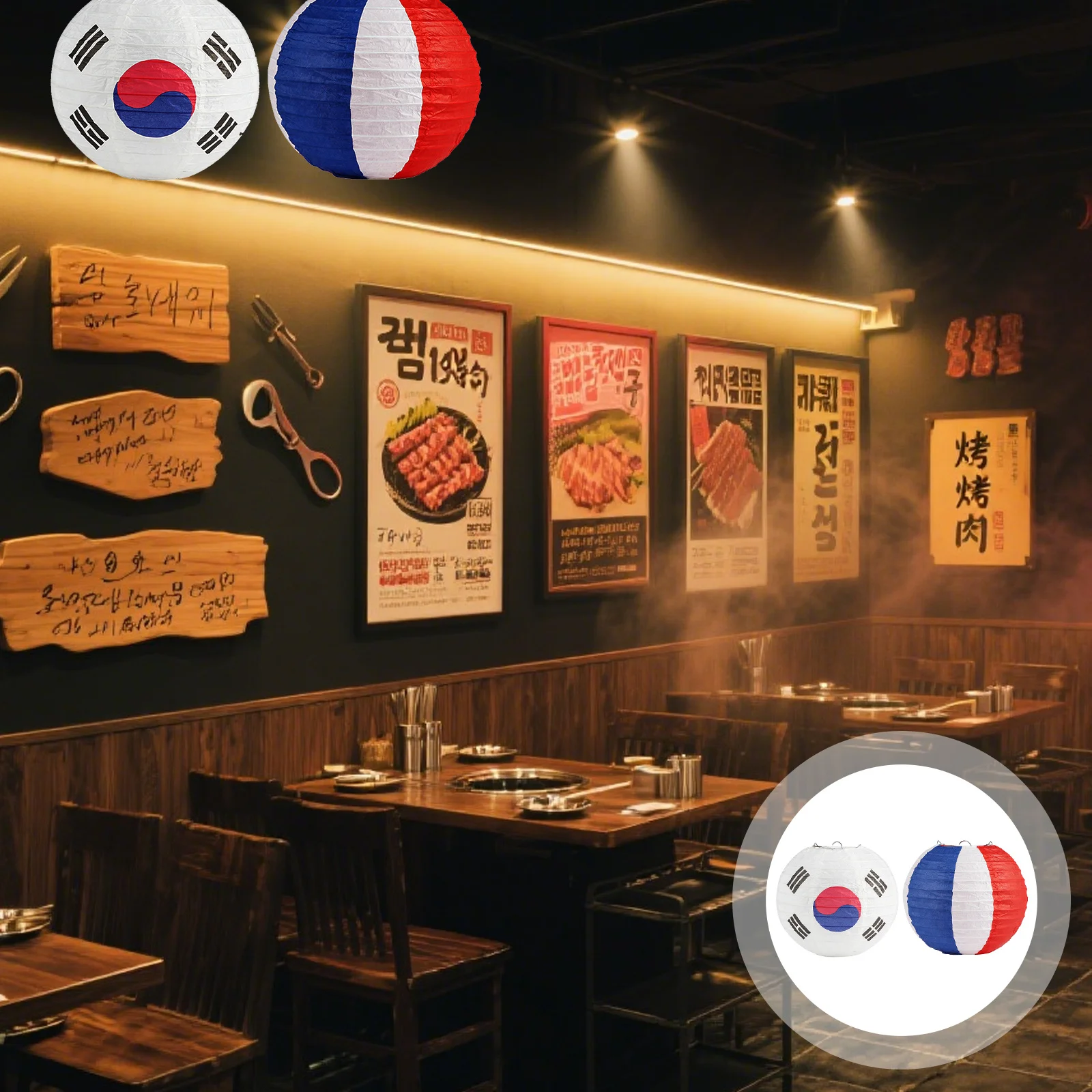 

2pcs Korea Style Lanterns Foldable Paper Lanterns For Indoor Outdoor Decor Restaurant Festival Hanging Decoration