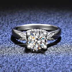 High Quality 18K White Gold Ring Round 1ct Diamond Moissanite Ring Anniversary Wedding Band Gift for Women